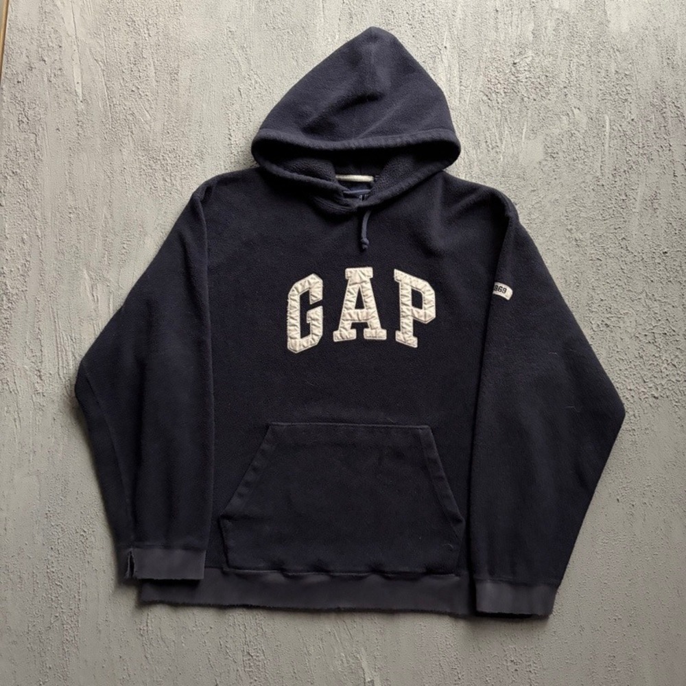 Vintage GAP Hoodie XL Blue 2000s Y2K Fleece Spellout Pullover